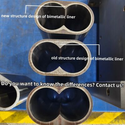 Υψηλής απόδοσης διπλής βίδα βαρέλι επένδυση με HRC≥57 σκληρότητα και νικελικό κράμα επένδυση για αντοχή σε θερμοκρασία 600 °C